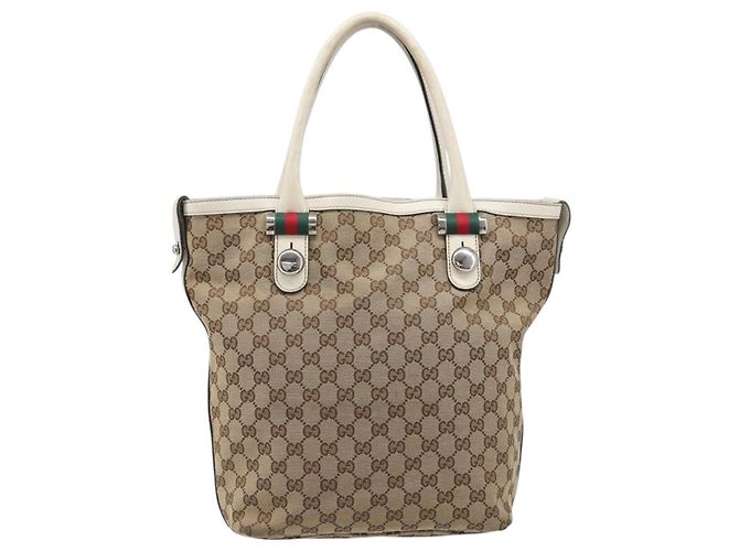 GUCCI GG Canvas Web Sherry Line Tote Bag Beige Silver 232970 - vista 2