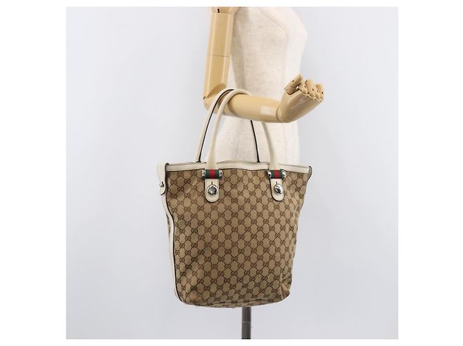 GUCCI GG Canvas Web Sherry Line Tote Bag Beige Silver 232970 - vista 24
