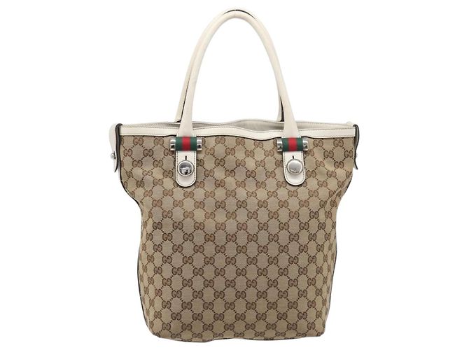 GUCCI GG Canvas Web Sherry Line Tote Bag Beige Silver 232970 - vista 3