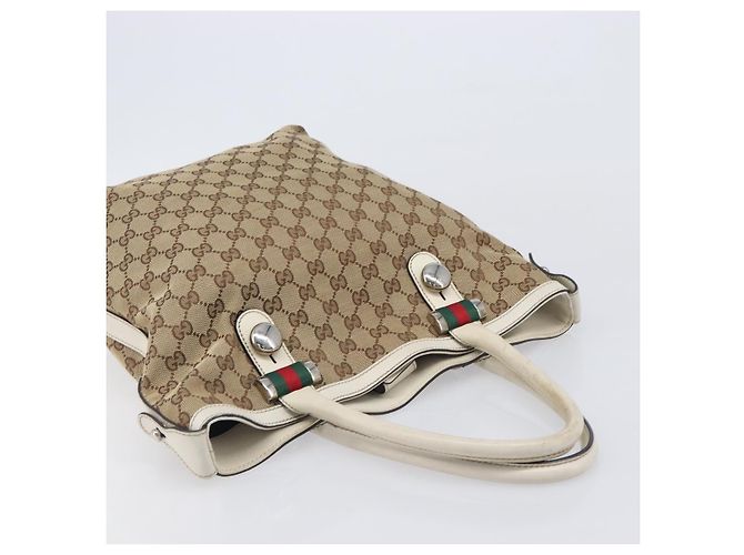 GUCCI GG Canvas Web Sherry Line Tote Bag Beige Silver 232970 - vista 6