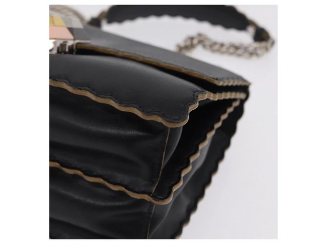 FENDI Canay Chain Shoulder Bag Leather Black Silver 8M0381 - vista 11
