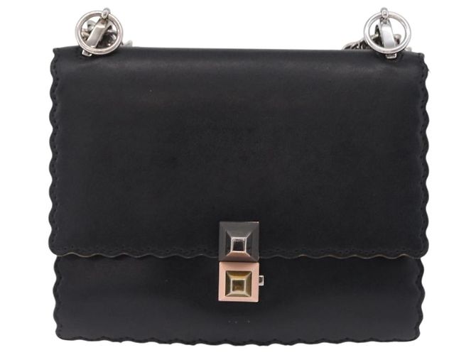 FENDI Canay Chain Shoulder Bag Leather Black Silver 8M0381 - vista 2