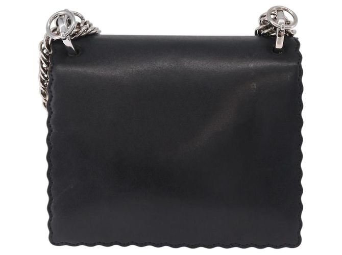 FENDI Canay Chain Shoulder Bag Leather Black Silver 8M0381 - vista 3