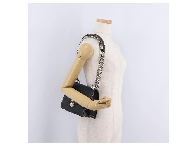 FENDI Canay Chain Shoulder Bag Leather Black Silver 8M0381 - vista 31