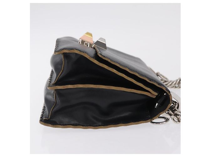 FENDI Canay Chain Shoulder Bag Leather Black Silver 8M0381 - vista 4