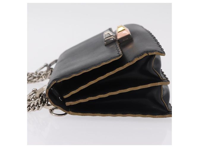 FENDI Canay Chain Shoulder Bag Leather Black Silver 8M0381 - vista 5