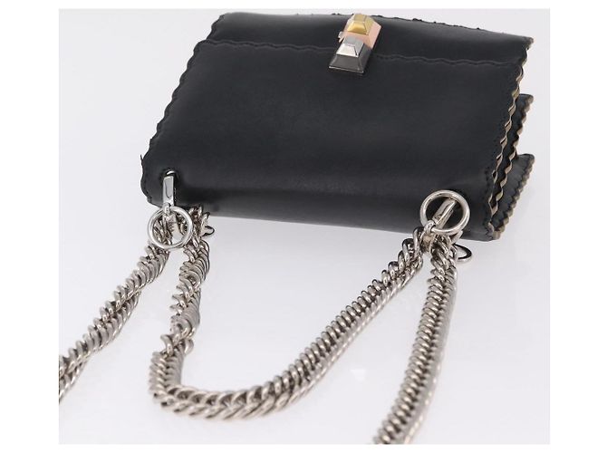 FENDI Canay Chain Shoulder Bag Leather Black Silver 8M0381 - vista 6