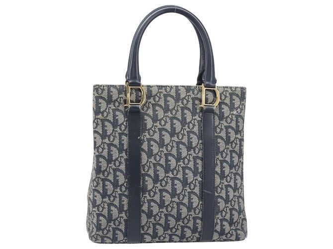 Christian Dior Trotter Canvas Hand Bag Navy Gold Tone - vista 2