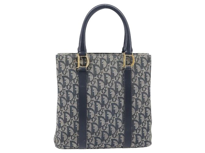 Christian Dior Trotter Canvas Hand Bag Navy Gold Tone - vista 3