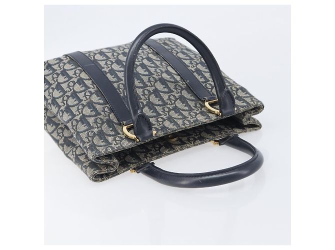 Christian Dior Trotter Canvas Hand Bag Navy Gold Tone - vista 6