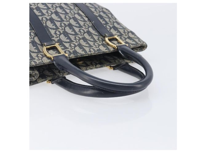 Christian Dior Trotter Canvas Hand Bag Navy Gold Tone - vista 7