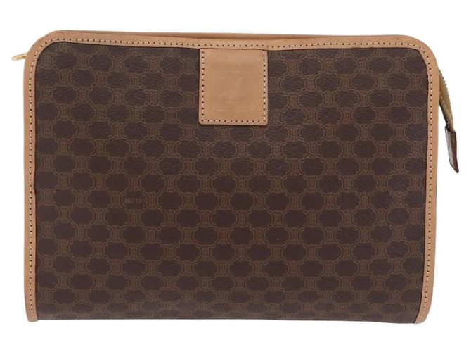 Céline CELINE Macadam Canvas Clutch Bag PVC Leather Brown Gold - vista 2