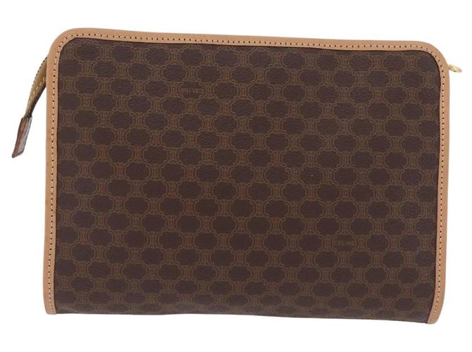 Céline CELINE Macadam Canvas Clutch Bag PVC Leather Brown Gold - vista 3