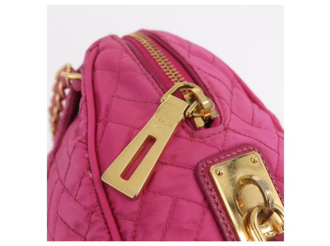 PRADA Schultertasche mit Kette Nylon Pink Gold - Ansicht 17