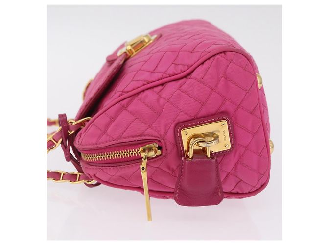 PRADA Schultertasche mit Kette Nylon Pink Gold - Ansicht 5