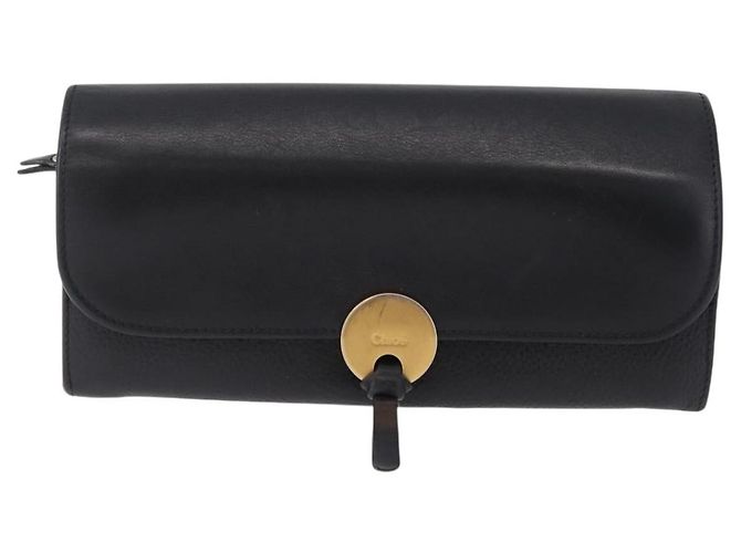 Chloé Chloe Indie Long Wallet Leather Black Gold Tone - vista 2