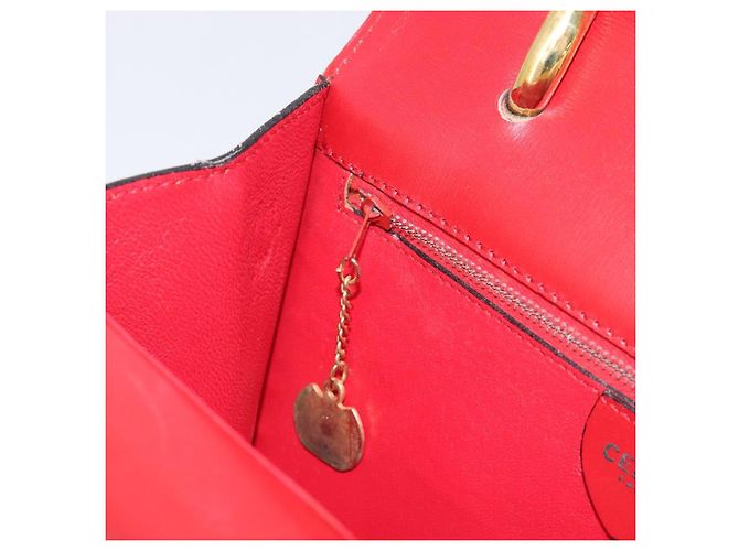 Céline CELINE Bolsa de mão em couro vermelho e dourado - vista 23