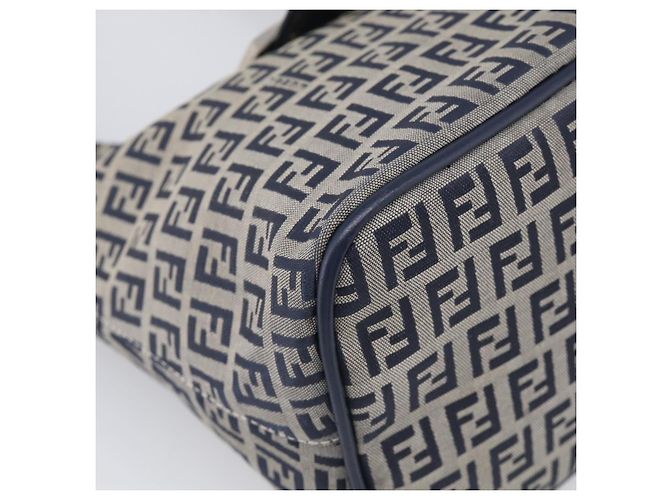 FENDI Zucchino Canvas Mamma Baguette Shoulder Bag Navy Silver - vista 11
