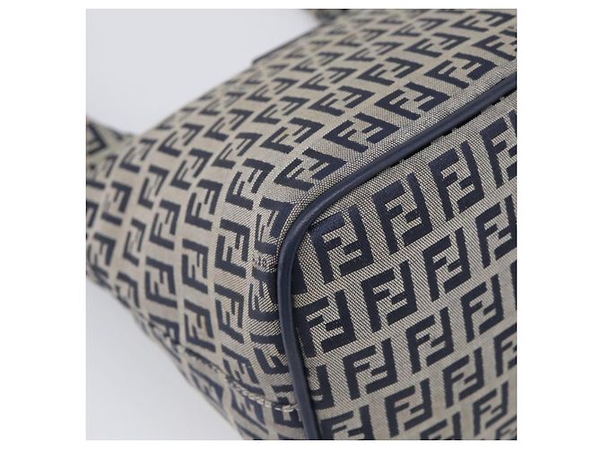 FENDI Zucchino Canvas Mamma Baguette Shoulder Bag Navy Silver - vista 13