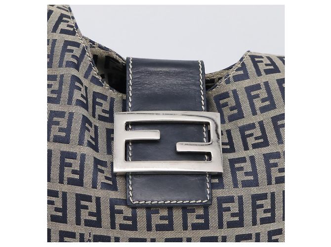 FENDI Zucchino Canvas Mamma Baguette Shoulder Bag Navy Silver - vista 15