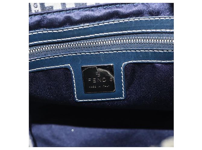 FENDI Zucchino Canvas Mamma Baguette Shoulder Bag Navy Silver - vista 17