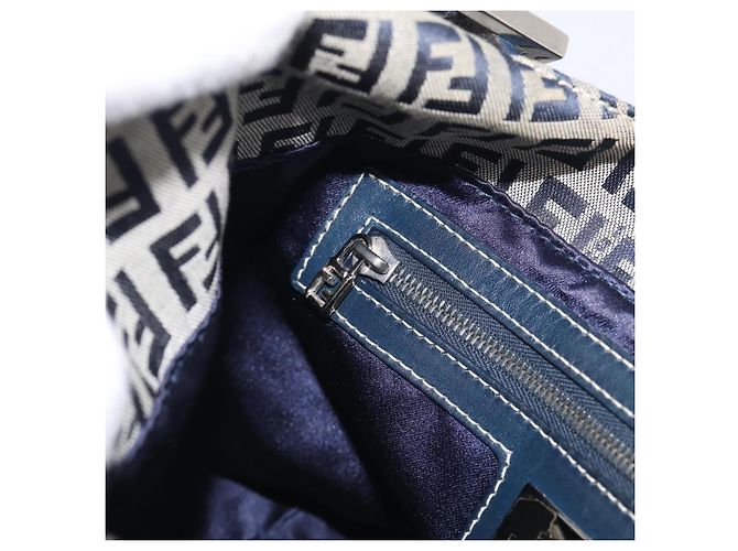 FENDI Zucchino Canvas Mamma Baguette Shoulder Bag Navy Silver - vista 21