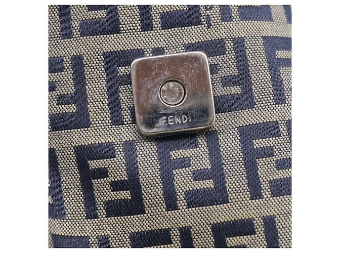 FENDI Zucchino Canvas Mamma Baguette Shoulder Bag Navy Silver - vista 24