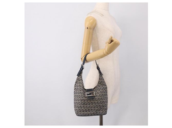 FENDI Zucchino Canvas Mamma Baguette Shoulder Bag Navy Silver - vista 25