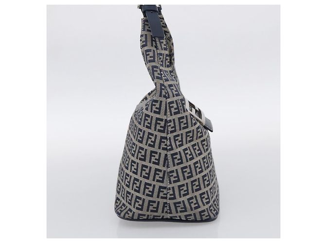 FENDI Zucchino Canvas Mamma Baguette Shoulder Bag Navy Silver - vista 4