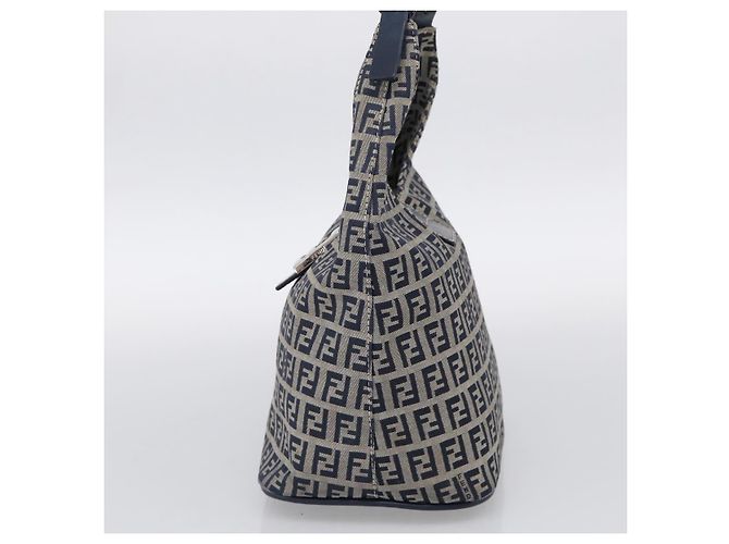 FENDI Zucchino Canvas Mamma Baguette Shoulder Bag Navy Silver - vista 5