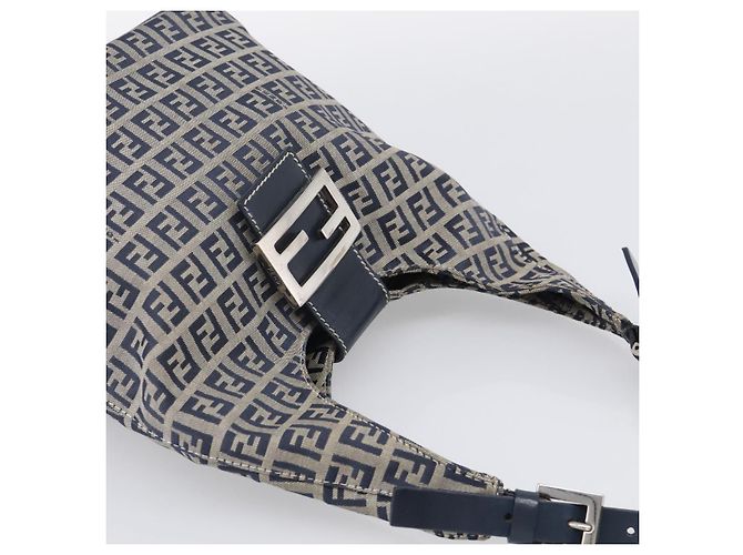 FENDI Zucchino Canvas Mamma Baguette Shoulder Bag Navy Silver - vista 6
