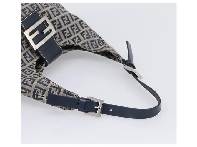 FENDI Zucchino Canvas Mamma Baguette Shoulder Bag Navy Silver - vista 7