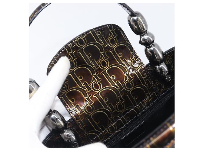 Christian Dior Maris Pearl Bag Patent Leather Dark Brown Silver - vista 16