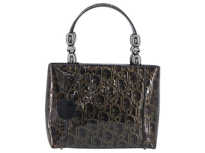 Christian Dior Maris Pearl Bag Patent Leather Dark Brown Silver - vista 2
