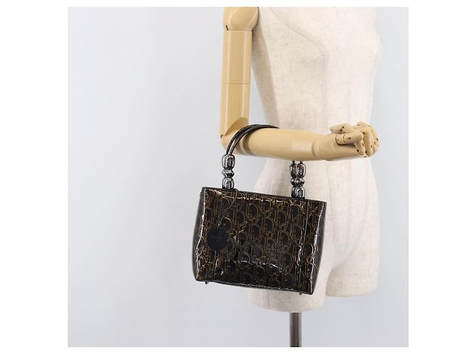 Christian Dior Maris Pearl Bag Patent Leather Dark Brown Silver - vista 24