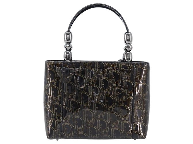 Christian Dior Maris Pearl Bag Patent Leather Dark Brown Silver - vista 3