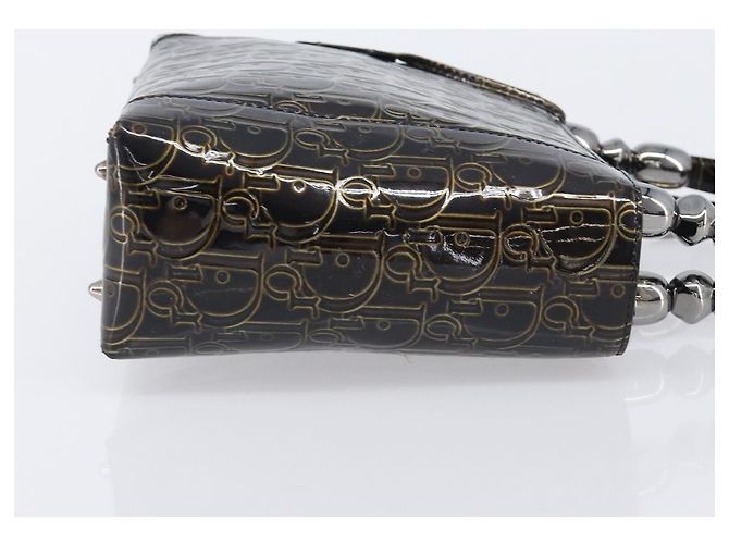 Christian Dior Maris Pearl Bag Patent Leather Dark Brown Silver - vista 4