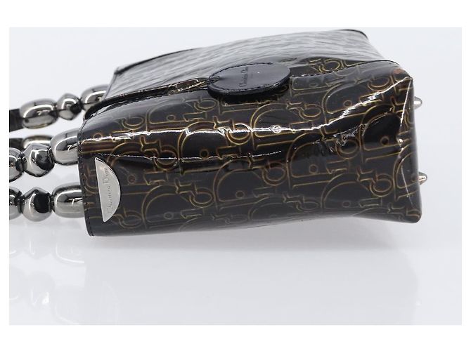 Christian Dior Maris Pearl Bag Patent Leather Dark Brown Silver - vista 5