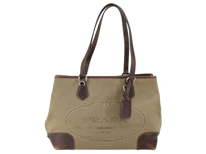 Tote PRADA Sac Cabas Canvas Beige Silver - vue 13