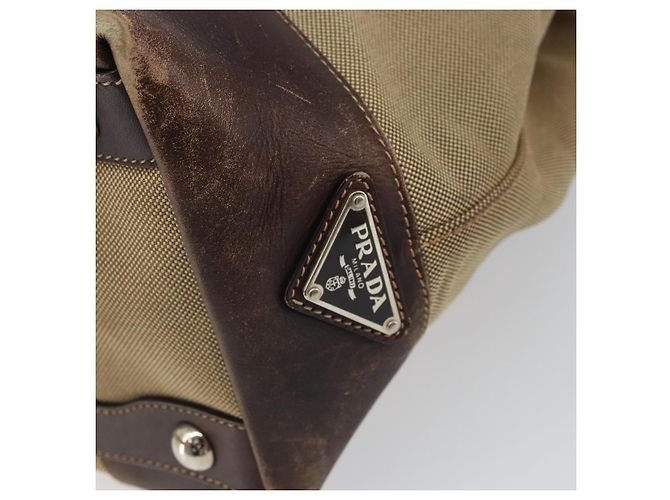 Tote PRADA Sac Cabas Canvas Beige Silver - vue 17
