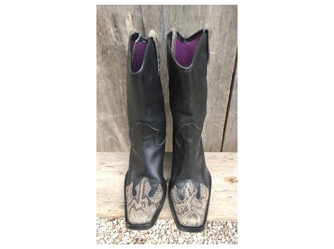 Autre Marque Bianco Footwear Black Leather Python Print Boots - view 3