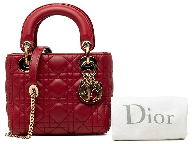 Dior Red Mini Lambskin Cannage Lady Dior - Ansicht 7