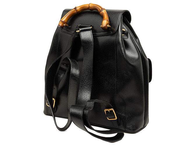 Bamboo Zaino Gucci Large in pelle di vitello nera con coulisse e bambù - vista 2