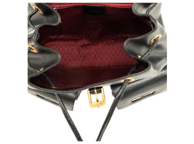 Bamboo Zaino Gucci Large in pelle di vitello nera con coulisse e bambù - vista 4