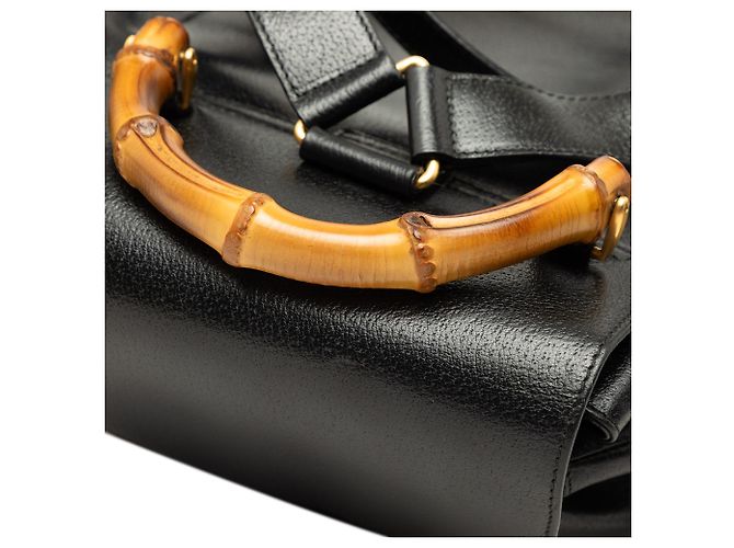 Bamboo Zaino Gucci Large in pelle di vitello nera con coulisse e bambù - vista 8