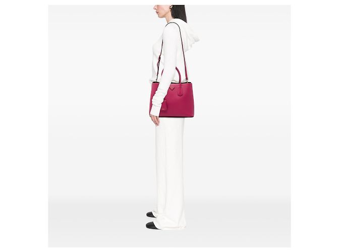 Prada Double Satchel aus Saffiano-Leder Rosa Medium - Ansicht 5
