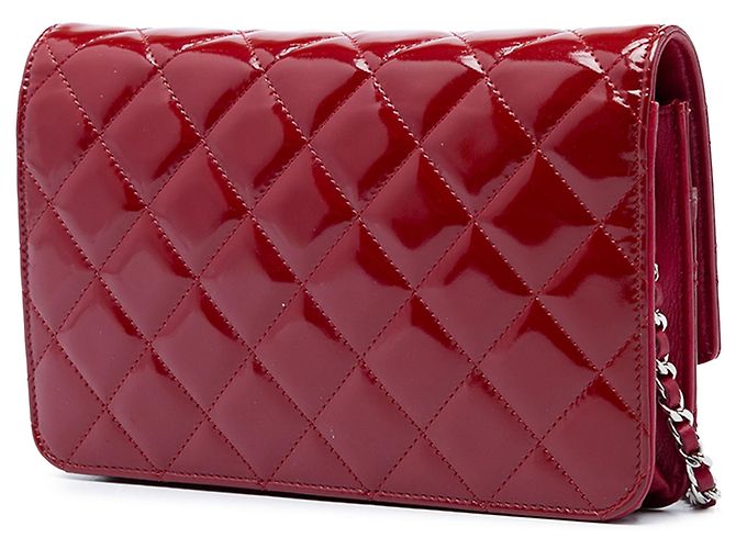 Chanel Red CC Quilted Patent Brilliant Wallet On Chain - vista 2
