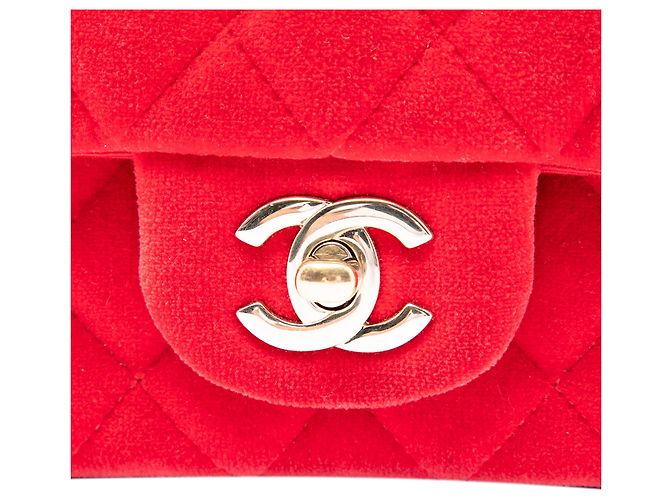 Chanel Red Mini Rectangular Classic Velvet Single Flap - vista 5