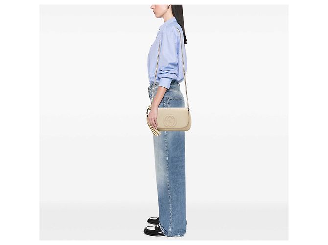 Gucci Soho Chain Flap Crossbody in pelle di vitello marrone Medium - vista 6