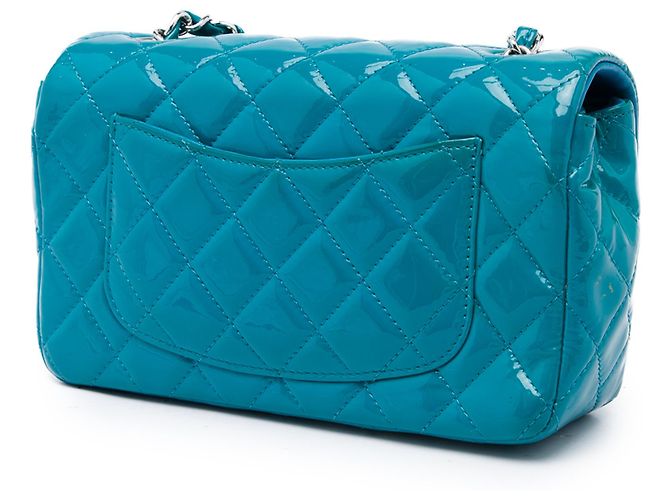 Chanel Blue Mini Rectangular Classic Patent Single Flap - view 2